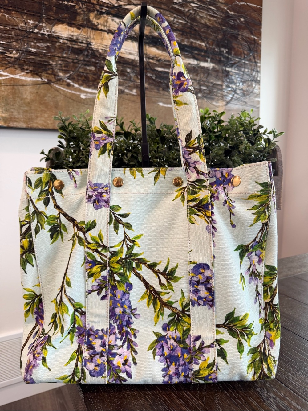Dolce & Gabbana Wisteria Print Canvas Tote Bag - Picture 2 of 9